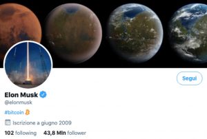 Elon Musk ha modificato la sua biografia su Twitter menzionando il Bitcoin