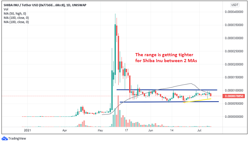The breakout will likely be to the upside as Shiba coin gets squeezed