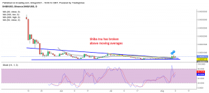 Shiba Inu turning bullish after breaking above the triangle