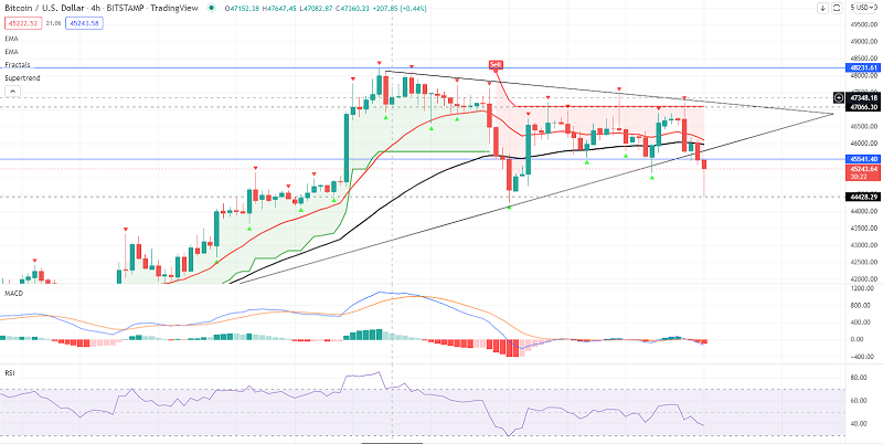 Bitcoin Price Prediction: Upward Trendline Breakout to Drive Sell Under $45,500