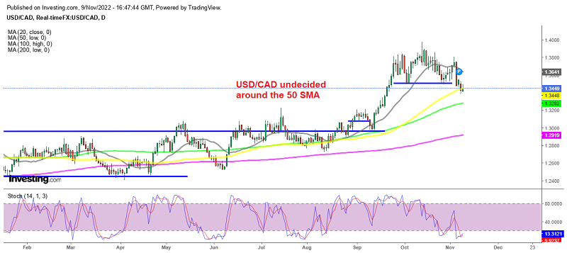 USD/CAD has stopped declining and is making gains today