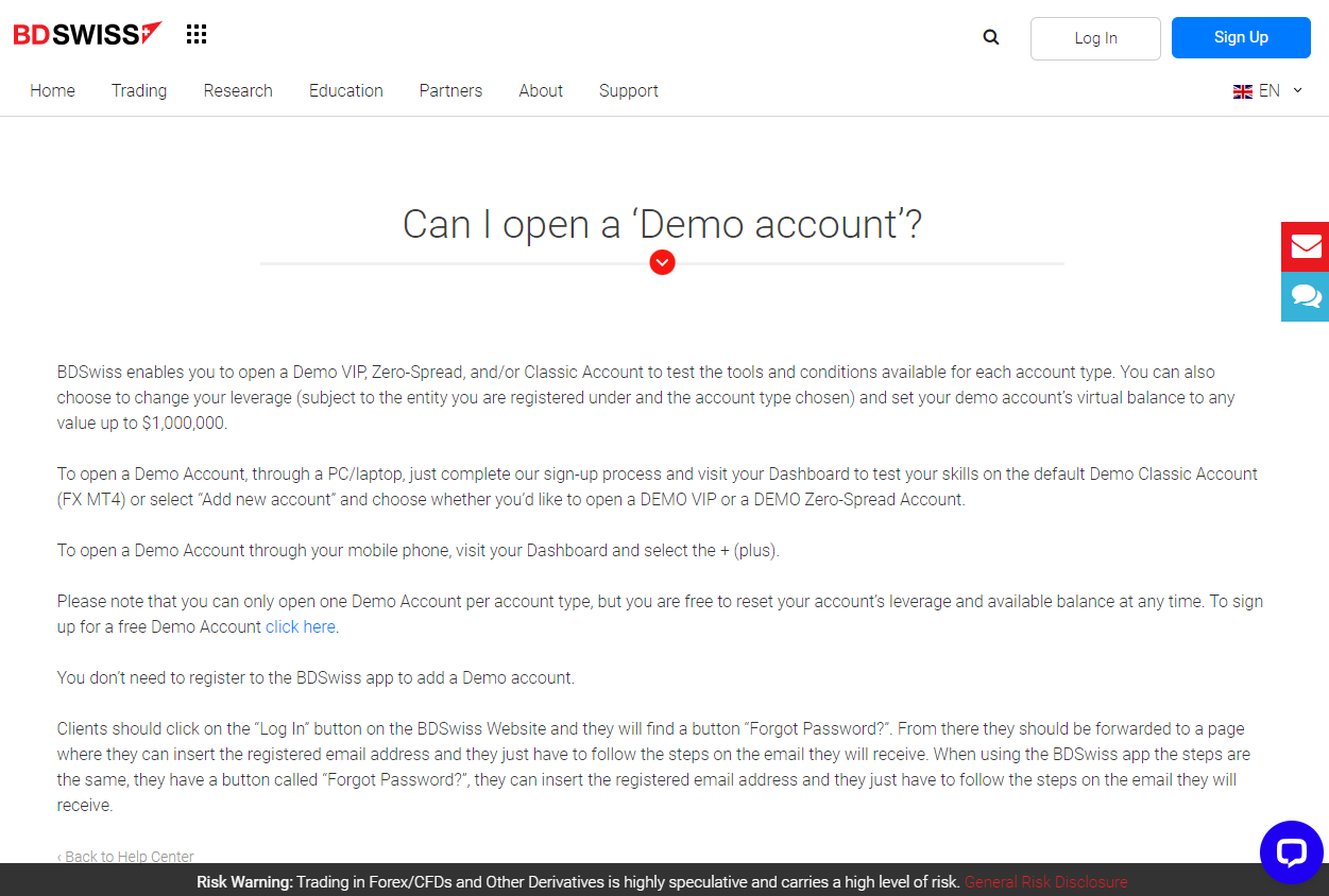 BDSwiss Demo Account