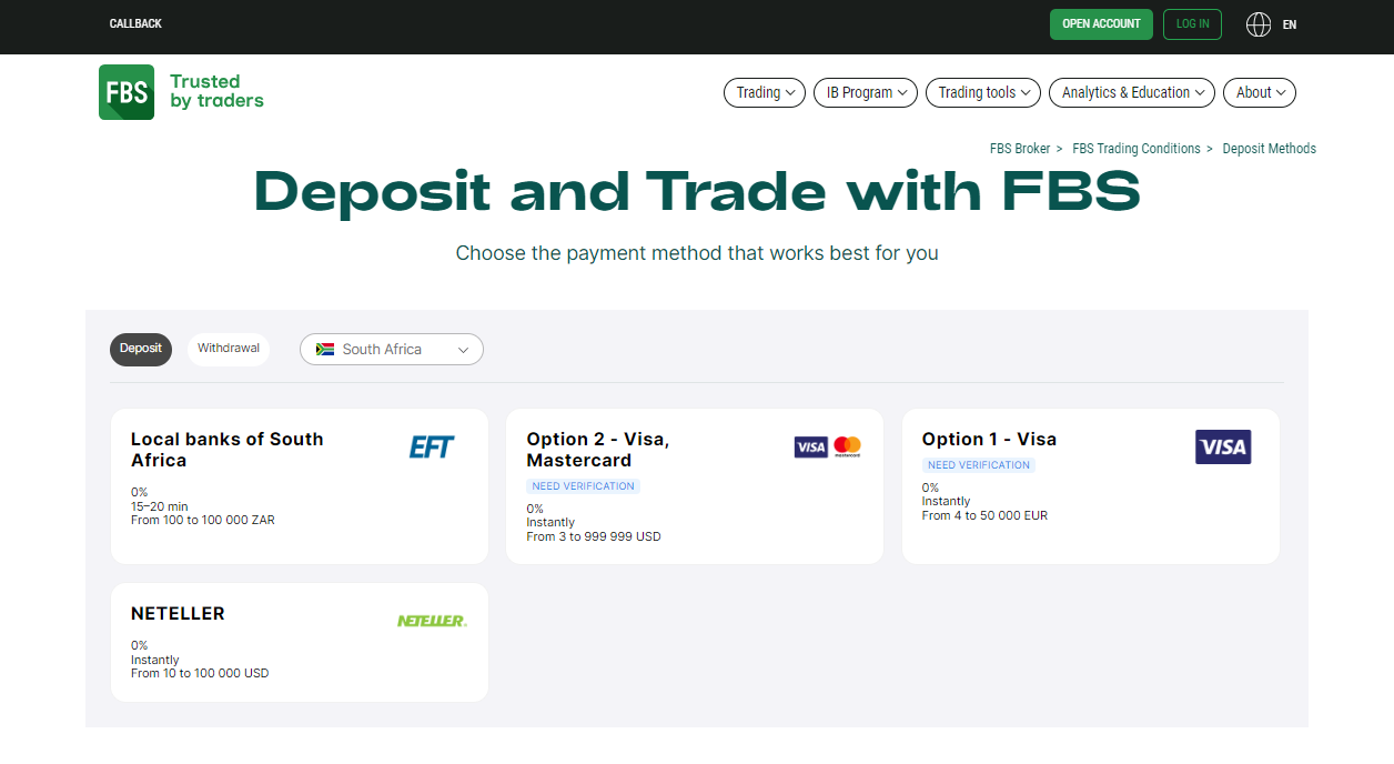 Fbs minimum online deposit