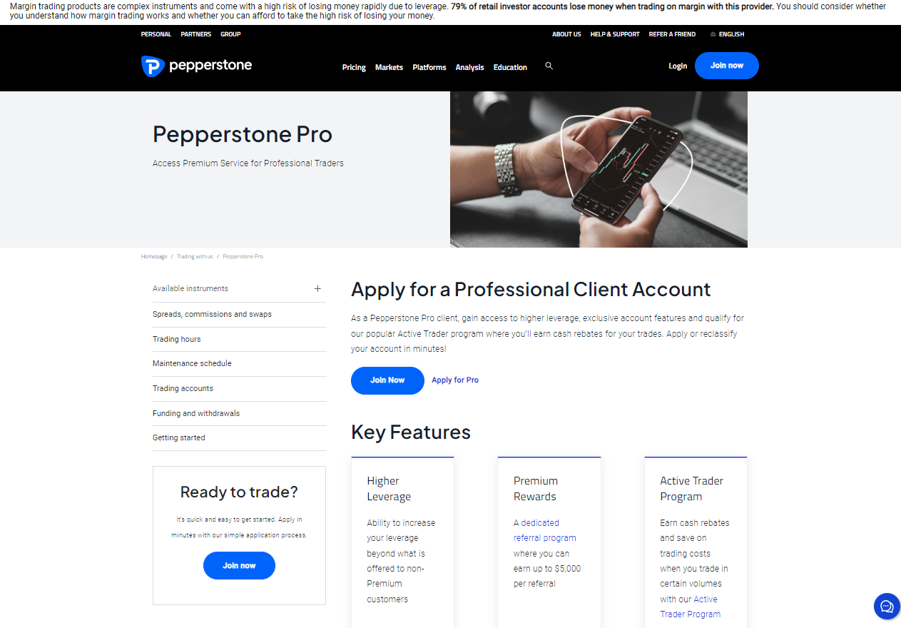 Pepperstone Professional Account