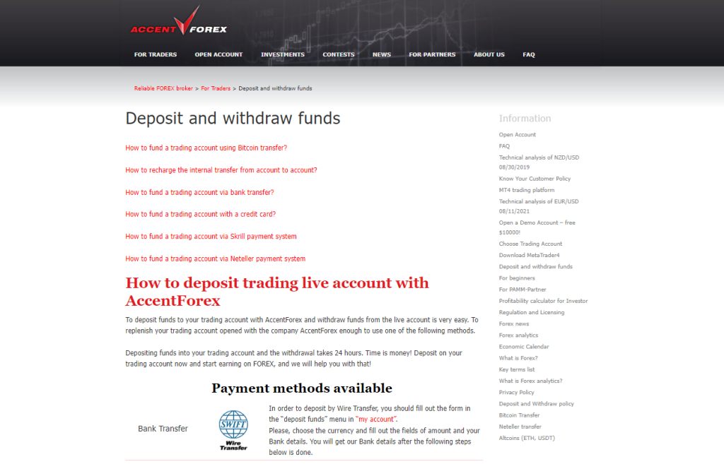 AccentForex Deposits