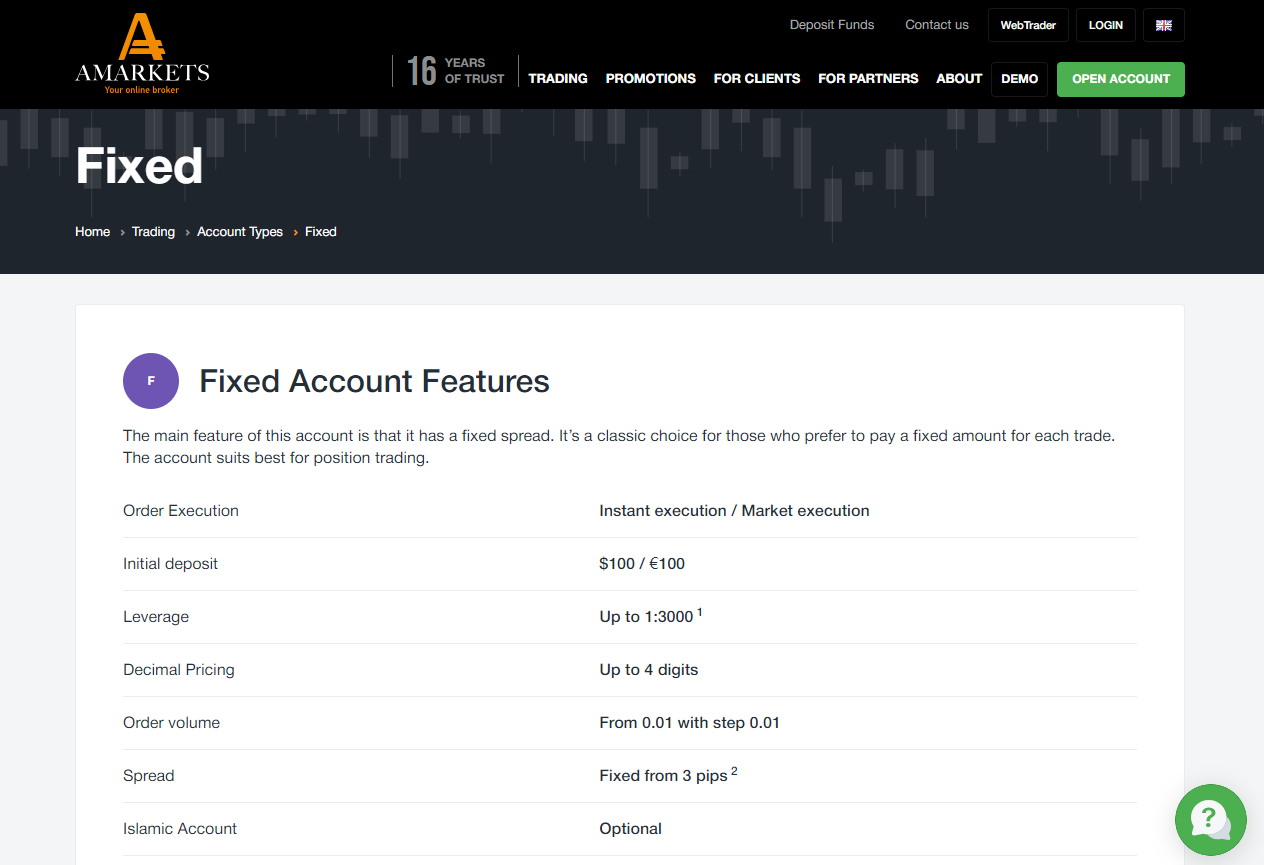 AMarkets Fixed Account