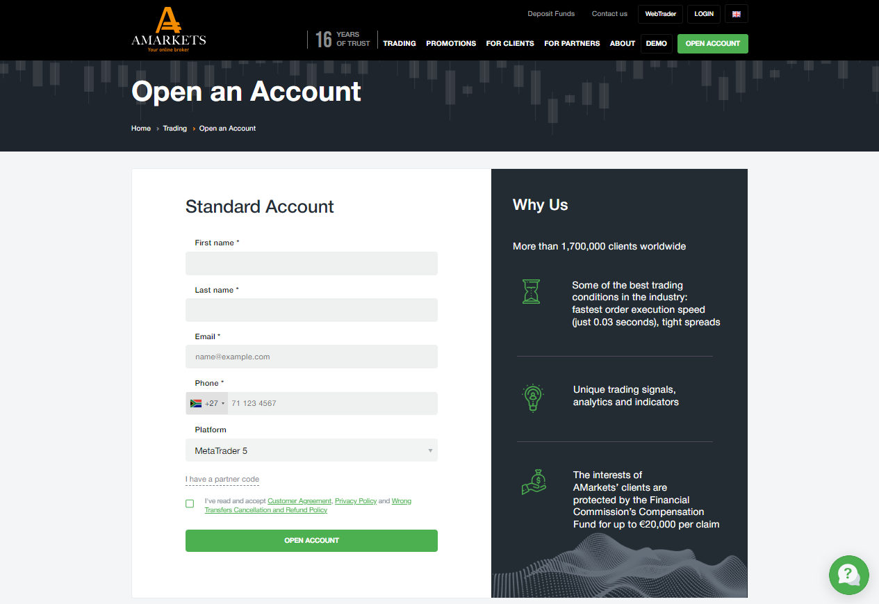 How To Open an AMarkets Account