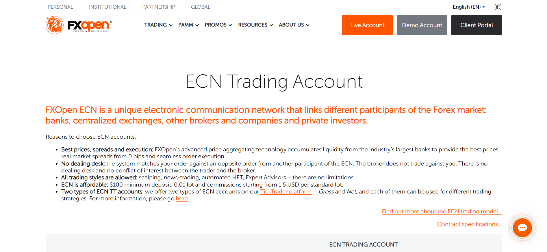 FXOpen ECN Account