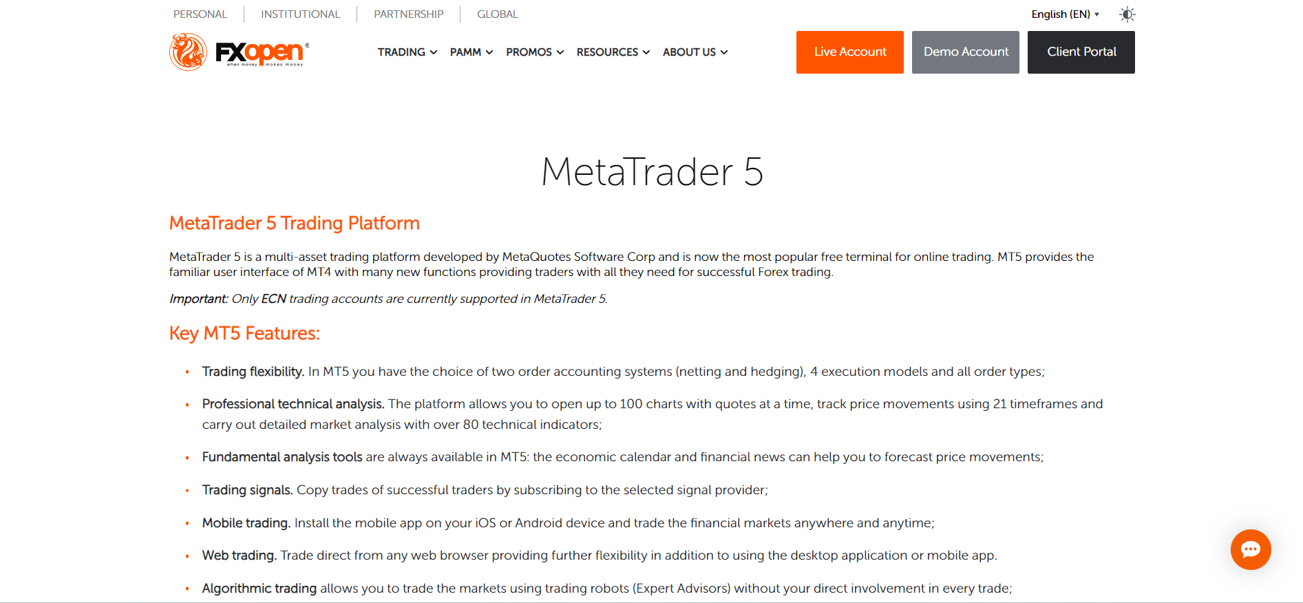 FXOpen MetaTrader 5