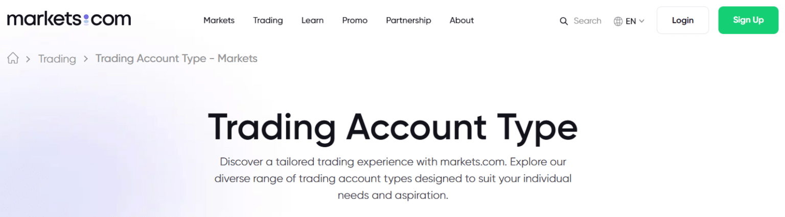 Markets.com Account Types 