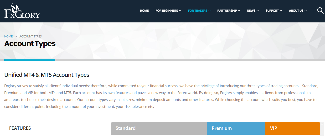FXGlory Account Types