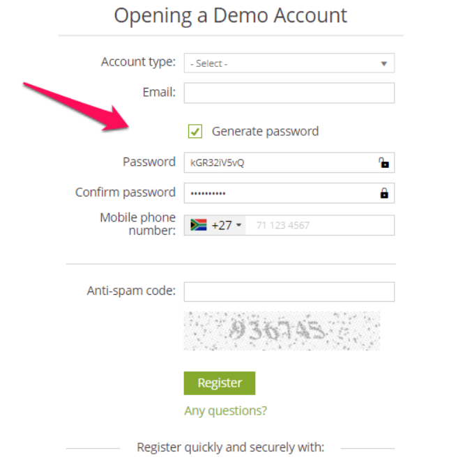 How to set up a Demo Forex.ee Account step 2