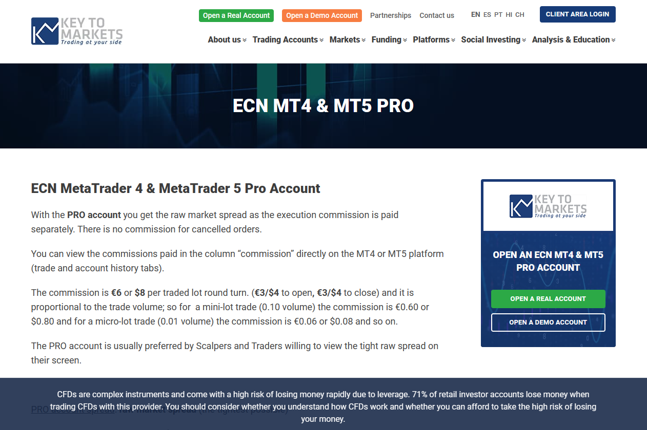 Key to Markets MetaTrader 4 and 5 PRO Account