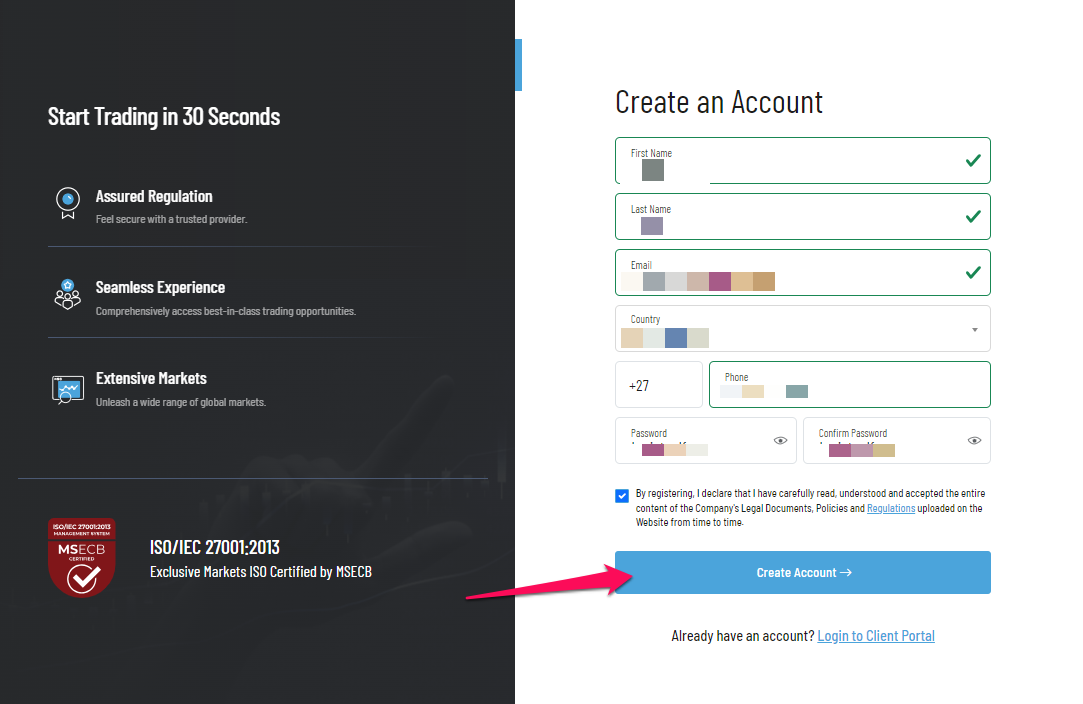 How To Open an Exclusive Markets Account  step 2