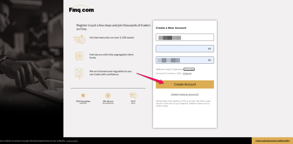 How To Open a Finq.com Account  step 2