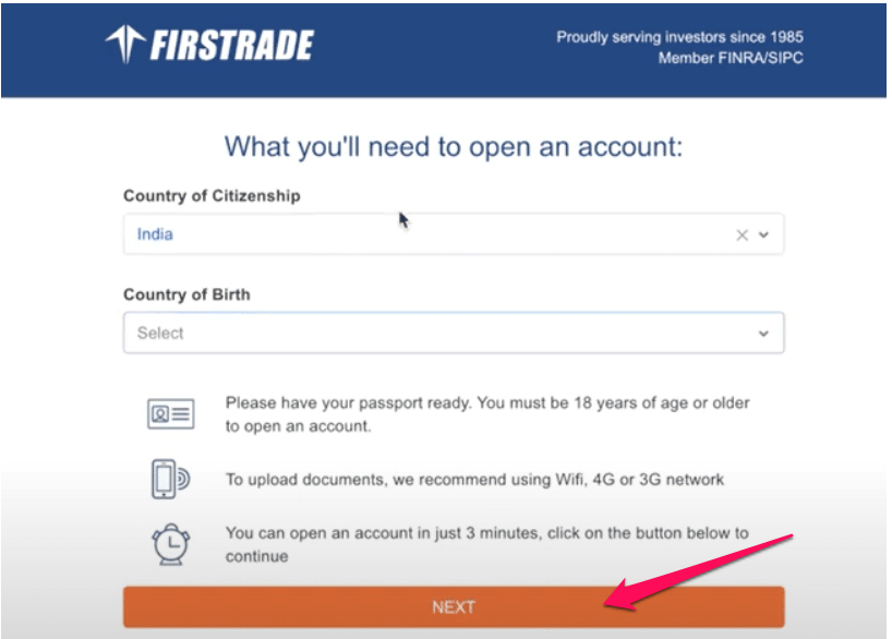 How to open a Firstrade Trading Account step 3