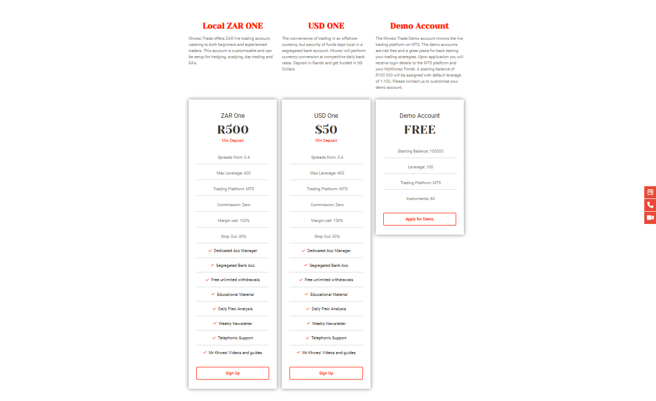 Khwezi Trade Account Types