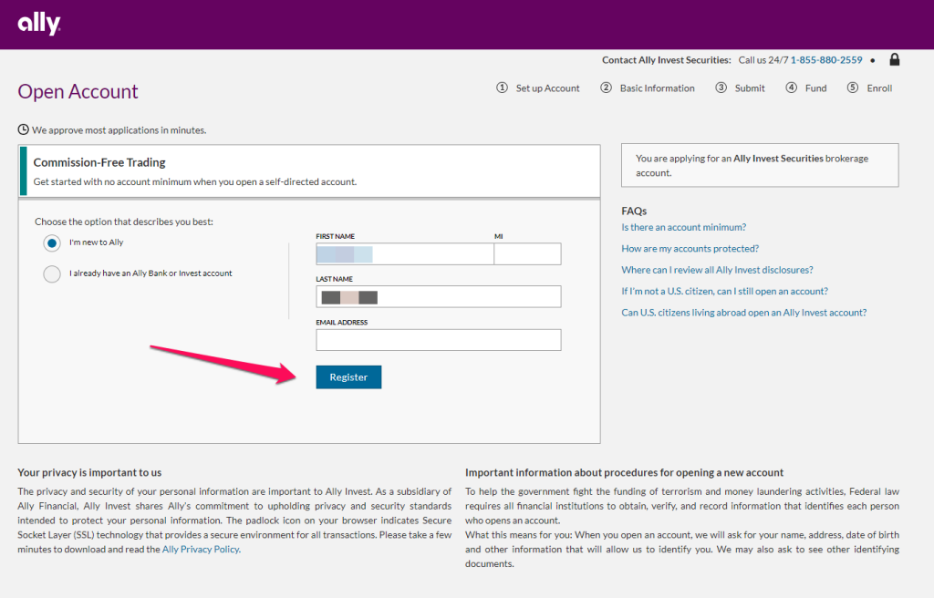 How To Open an Ally Invest Account step 2