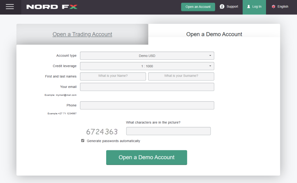 NordFX Demo Account