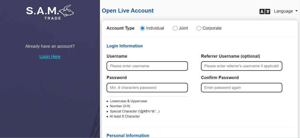 How To Open a S.A.M. Trade Account