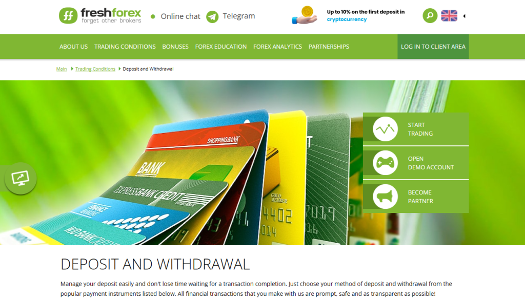 FreshForex Deposit and Withdrawal