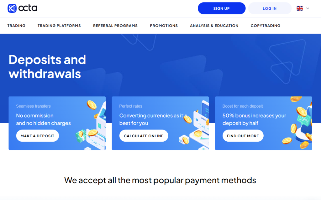 Octa Deposits and Withdrawals