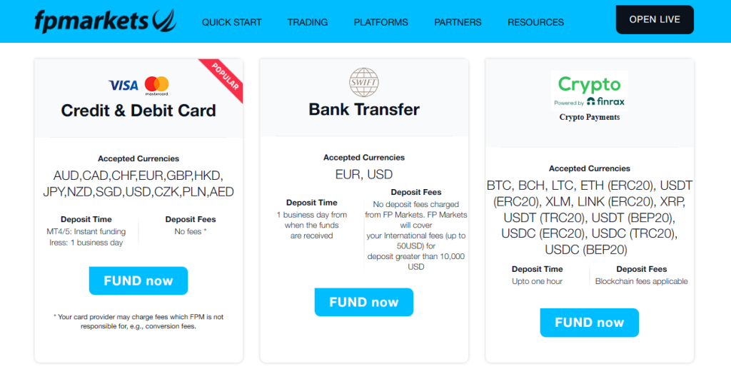 FP Markets Deposit and Withdrawal