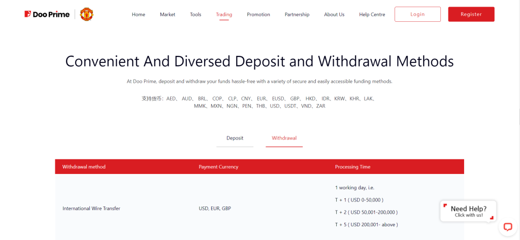 Doo Prime Deposits and Withdrawals