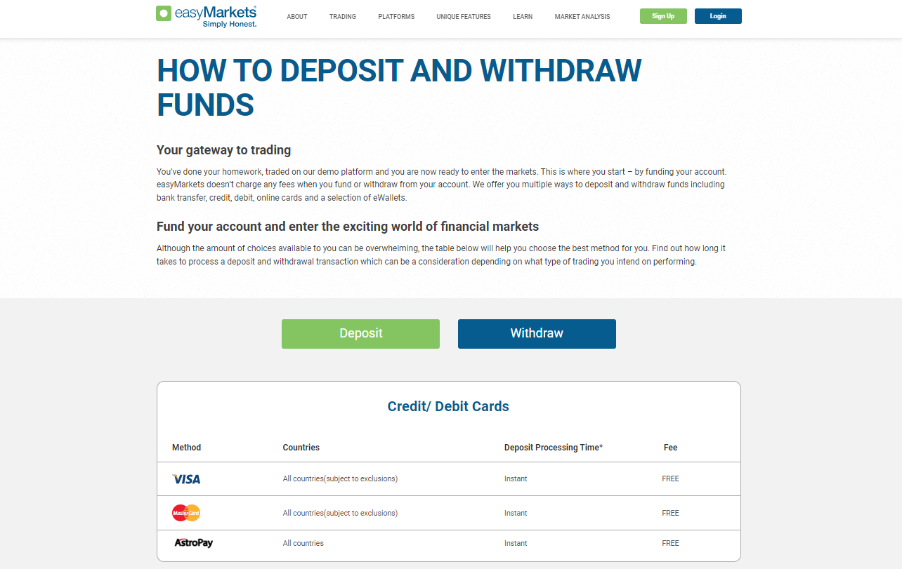 Deposits and Withdrawals