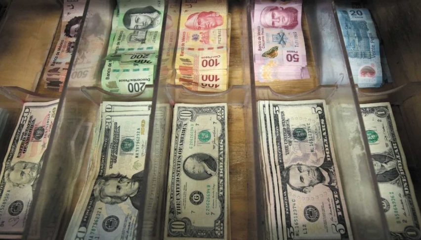 mexican peso bills and US dollar bills.