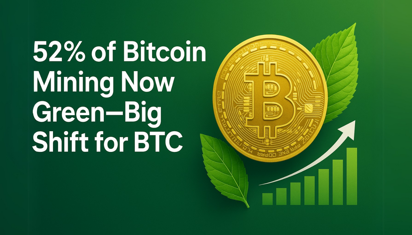 52% of Bitcoin Mining Now Green—Big Shift for BTC